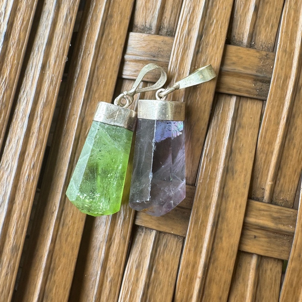 Solid sterling silver amethyst/peridot pendant set of 2 bundle - Picture 3 of 4